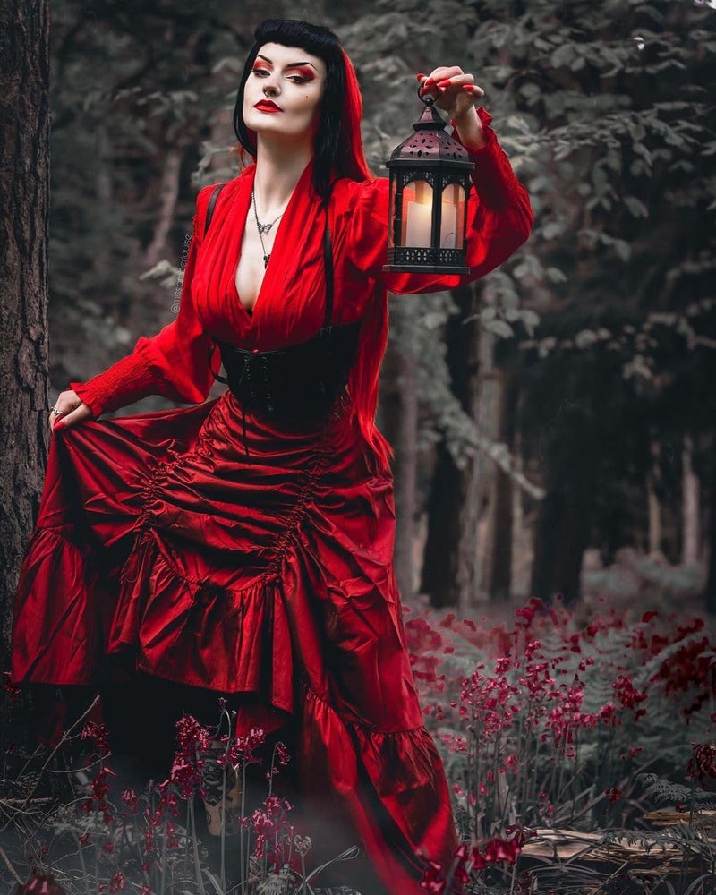 Scarlet Darkness Renaissance Maxi Skirts for Women Steampunk Victorian Skirts Hig-Low Pirate Costume Wine S - Image 5